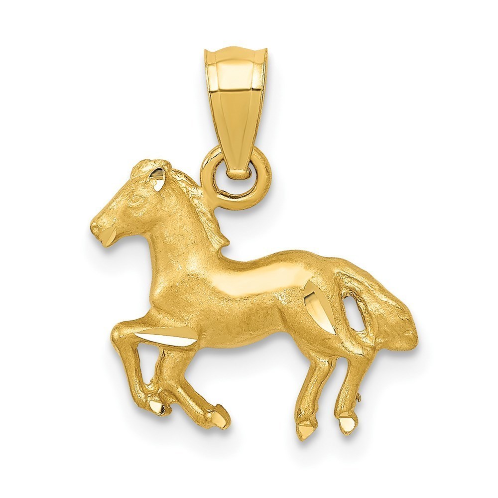 14k Yellow Gold Diamond-cut Equestrian Fine Jewelry Horse Necklace Charm Pendant